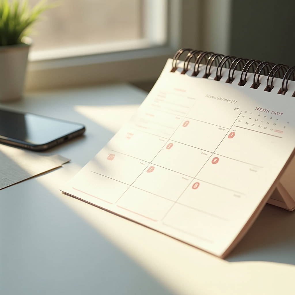 Calendar simplu de planificare a postărilor profesionale așezat pe birou
